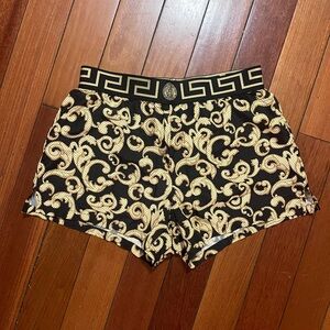 Versace Black and Gold Patterned Swim Trunks